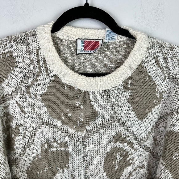 Beau Champ Vintage men's cream and brown abstract winter sweater size large - Picture 3 of 8